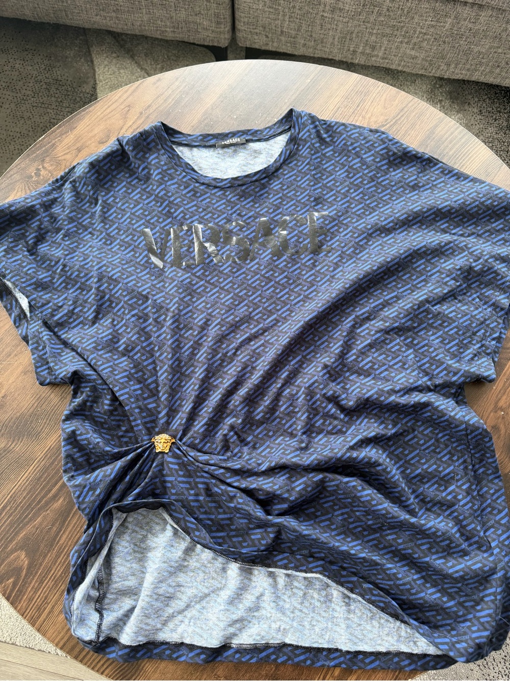 Versace Navy Blue and Black Logo Short Sleeve Top - Picture 7 of 8